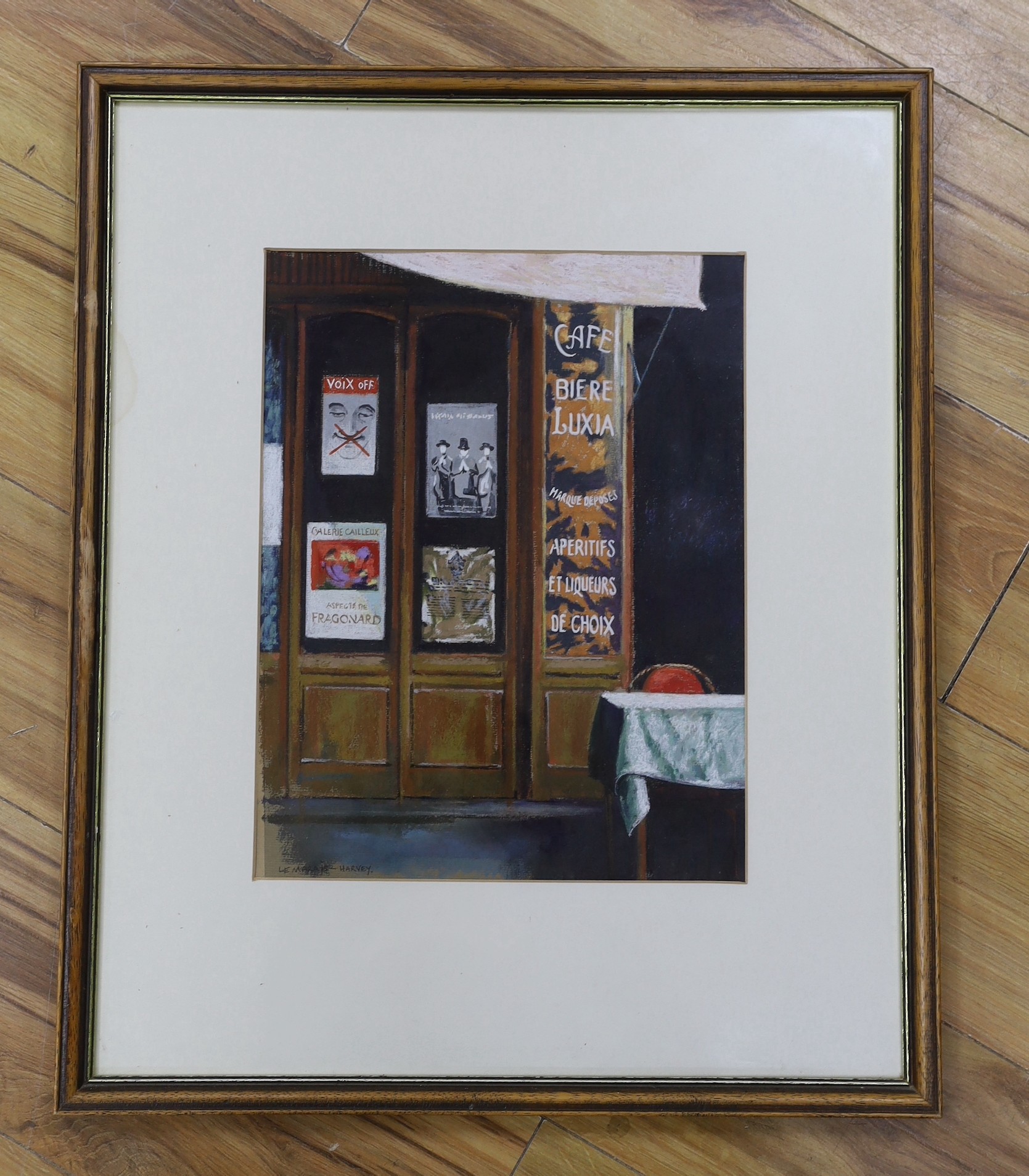 Le Marais-Harvey, pastel, French bar interior, signed, 36 x 27cm